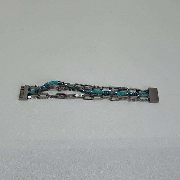 Turquoise & Silver Colored Bracelet Multi-Strand Magnetic Clasp Not Sterling - Picture 1 of 7